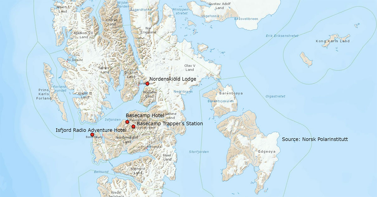 Map of Basecamp locations in Spitsbergen